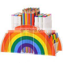 Iridescent Desktop Acrylic Pen Holder Pen Organizer With 5 Compartments Pencil Holder Stationery Organizer for Office