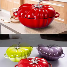 New Design Tomato-shaped Pot Kitchen Cookware 27cm Red Enamel Cast Iron Casserole With Cast Iron Lid thumbnail-3