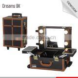 Cheap Price Professional Small Size Pvc Leather Trolley Rolling Makeup Case With 6 Light Bulbs Wholesale