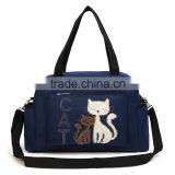 2016 Women Handbags Solid Color Canvas Bag Fashion Ladies Shoulder Bag With Cute Cat Appliques Portable Big Capacity Casual Tote thumbnail-6