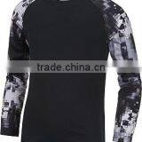 92% Polyester 8% Spandex Long Sleeves Sublimated Black Compression Shirt / Rash Guard With Sublimated Sleeves Design