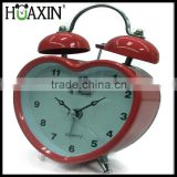 quartz analog heart shape twin bell red alarm clock for gift