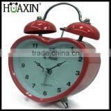 Quartz Analog Heart Shape Twin Bell Red Alarm Clock for Gift