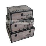 Decorative Rustic Rectangular Solid Wooden Storage Trunk Set 3