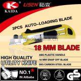 3 PCS Auto Loading 18mm Snap Off Blade Plastic With Rubber Grip Handle Utility Knife thumbnail-2