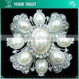 6MM Pearl Silver Metal Rhodium Sun Flower Pin Rhinestone Brooches thumbnail-6