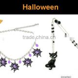 Fashion metal Halloween spider and black cat pendant necklace jewelry set ,Customized Colors or LOGO and OEM design accept