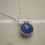 925 silver Blue Chalcedony Gemstone Round Necklace