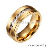 18K gold plated channel set stainless steel zircon ring for men