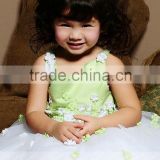 K119 sleeveless green white ball gown flower girl dresses with train for 1-2 years old little girls