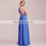 Plain Dye Blue Tunic Skirt Elegant Backless Sleeveless Evening Dress thumbnail-2