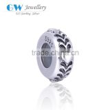 Antique Style Engravable Heart Pattern Silicon Stopper Beads 925 Silver Beads