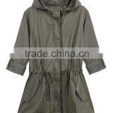 Women Drawstring Waist Patchwork Hooded Jacket thumbnail-1
