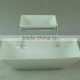 Stocked White Ceramic Rectangle French Fries Serving Plate With Dipping Dish and Iron Stand thumbnail-2
