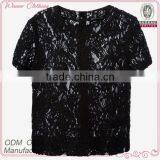 Ladies Formal/office Wear Elegant Transparent Short Sleeve Sexy Black Lace Blouse thumbnail-1