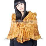 CX-B-M-60D Fashion Wholesale Knitted Mink Fur With Rosette Lady Fur Shawl thumbnail-5