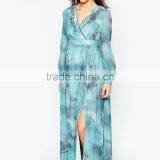 Maternity Printed Maxi Long Sleeve Maternity Dress for Muslim With Wrap Front thumbnail-3