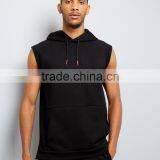 Black Sleeveless Running Hoodie Single Pocket Front Soft Jersey Fabric Fashion Men Tops Custom Made thumbnail-2