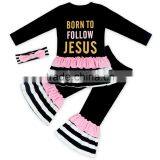 66TQZ463 Yiwu Lovebaby Cotton & Polyester Wholesale Long Sleeve Black Top Big Ruffle Bottom for Easter Day Remake Boutique Set thumbnail-1