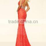 2016 Mermaid High Neck Prom Dresses Lace With Beads Sweep Train thumbnail-4