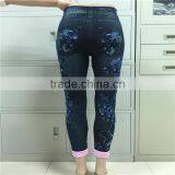 Sexy SKINNY JEANS M/L Mock Denim Cropped Jegging Seamless Patch Sewing Style 3 thumbnail-2