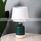 New Arrival Living Room Desk Light Dark Green Indoor Ceramic Lamp With Linen Lampshade