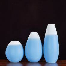 Chinese Simple Hand Made Frost White Blue Ceramic Flower Vase For Hallway Decor thumbnail-1