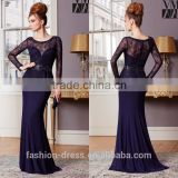 New Elegant Beaded Waist Quality Lace Fishtail Long Sleeve Evening Dress 2014