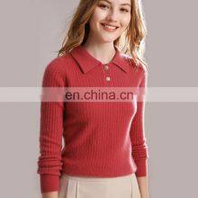Women Casual Polo Neck Cable Knit Cashmere Sweater With Button thumbnail-2