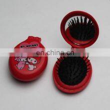 Customized Mini Pocket Size Oval Shaped Foldable Hair Brush With Mirror thumbnail-2