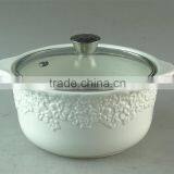 Cream Ceramic Flower Embossing Soup Tureen With Glass Cover/lid in Stock for Home Use thumbnail-1