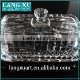 LX-H005 Handmade Crystal Clear Press Square Glass Butter Dish Quality Choice thumbnail-3