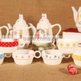 new style lovely cartoon animal rabbit promotion gift ceramic coffee tea mug and kettle 3 in 1 set