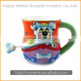 Hand-painted 3D ceramic monkey clay mugs with handles
