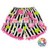 2016 New Arrival Cute Black White Strip Flowers Fabric With Hot Pink Pom Pom Pom Shorts For Girls thumbnail-1