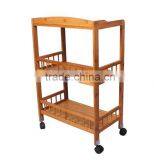 Wholesale Bamboo Kitchen Cart New Mobile Dining Car With Baskets, Shelves and 8-Slot Wine Bottle Holder thumbnail-5