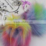 2017 New Design Rainbow Color Fur Pom Pom Keychain Bag Charms Wholesale Fur Ball Bag Charms Fur Ball Charms for Woman Hand Bags thumbnail-3