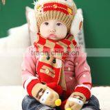TC13003 Cheap Cute Fashion Baby Pom Pom Winter Beanie and Scarf and Knitted Animal Mitten Set Wholesale Baby 3pcs Set thumbnail-6