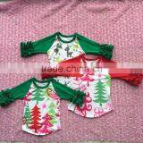 Christmas new style Girls red and green raglan baby christmas tree print raglan baby christmas ruffle raglan