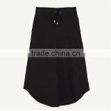 Cord Culottes Asymmetric Slacks Women Black Dress Pants thumbnail-6