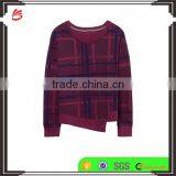 Newly Designed Purple Plead Eco-Micro Fleece Crew Sweatshirt With Irregular Hem for Women thumbnail-1