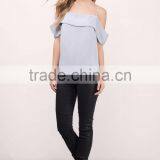 2017 Fashion Lady Clothing Lastest Summer Grey Cold Shoulder Blouse thumbnail-3