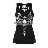 2017 Hot Selling Cheap Women Black Tank Top With Rose Skull Printed thumbnail-4