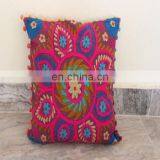Pom Pom Vintage Suzani Cushion Cover Embroidered 16x16'' Indian Pillow Case thumbnail-1