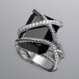 925 Silver Jewelry 20x15mm Black Onyx Cable Wrap Ring(R-264)