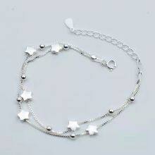 S925 Sterling Silver Double Star Bracelet Female Tide Japan and Korea Simple Temperament Super Fairy Sen Department Students Sweet Birthday Gift thumbnail-2