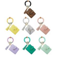 Pocket Card Holder Tassels Keyring silicone beads Wristlet Wallet Bracelet Chapstick Holder Keychain