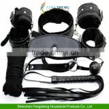 Black Bondage Set Kit Rope Ball Gag Cuffs Whip Collar Blindfold Adult Sexy Toy