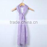 Custom Japan Fashion Women Solid Color Tassel Cotton Linen Pashmina Scarfs thumbnail-6