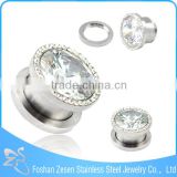 316L Surgical Steel Zircon Ear Flesh Plugs Transparent Body Piercing Jewelry